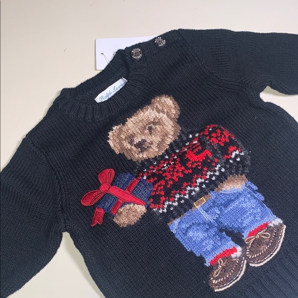 Polo Ralph Lauren Other - NWT Ralph Lauren Polo Bear Black Knit Christmas Present Holiday Baby Sweater 3M